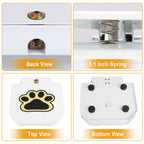 Detail views of the fountain: brass outlet on the back, the 1.1 inch spring under the pedal, the paw-print top plate and the rubber-footed underside