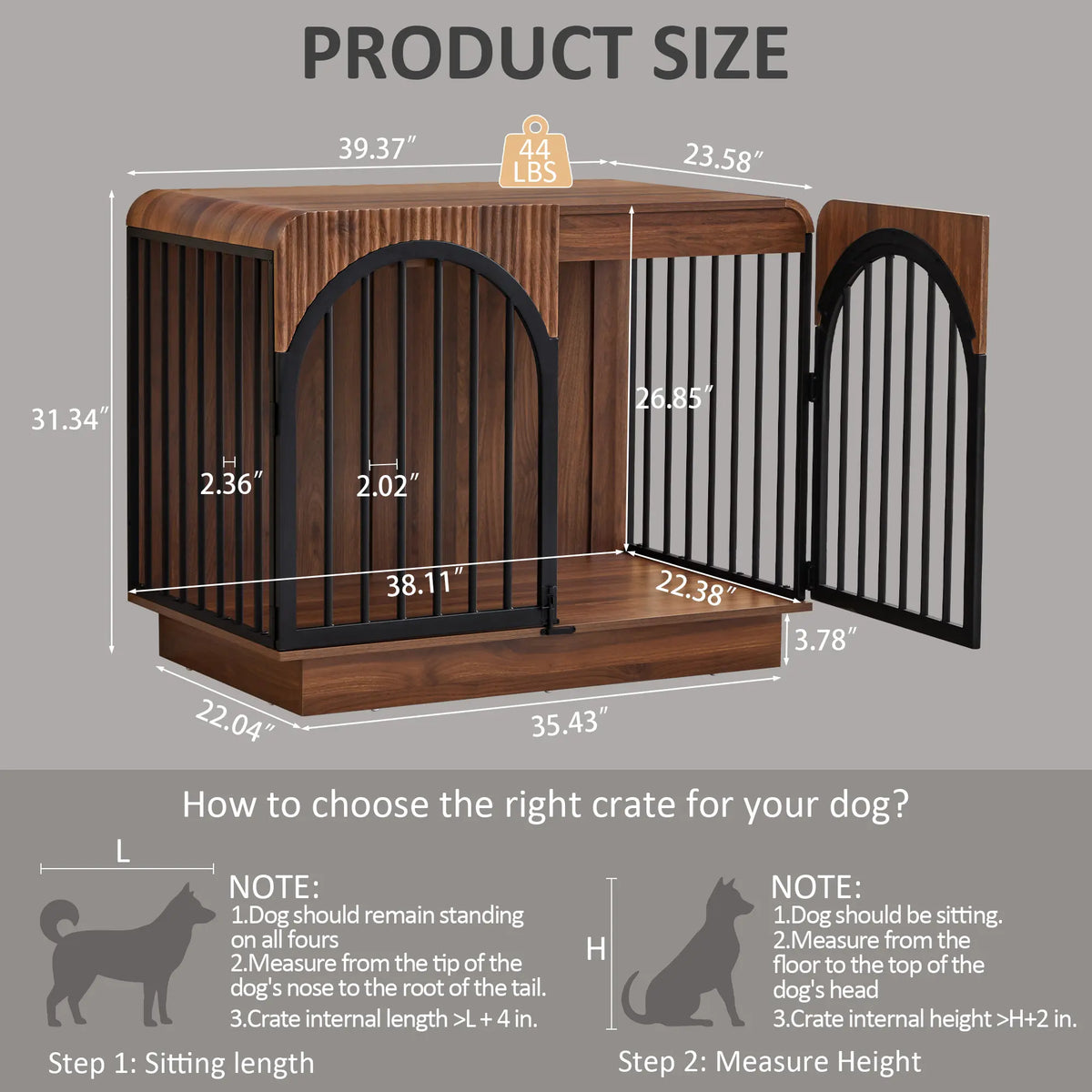 Giratree 39.3" Fluted Wooden Dog Crate Furniture, Mid-Century Modern Indoor Dog Kennel Dogs Cage for Medium/Large Dogs, Heavy Duty Dog Crates Decorative Pet House for Living Room