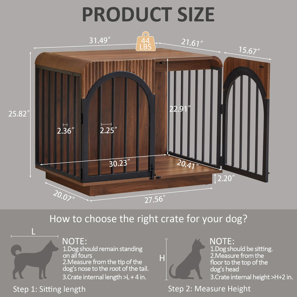 Giratree 39.3" Fluted Wooden Dog Crate Furniture, Mid-Century Modern Indoor Dog Kennel Dogs Cage for Medium/Large Dogs, Heavy Duty Dog Crates Decorative Pet House for Living Room