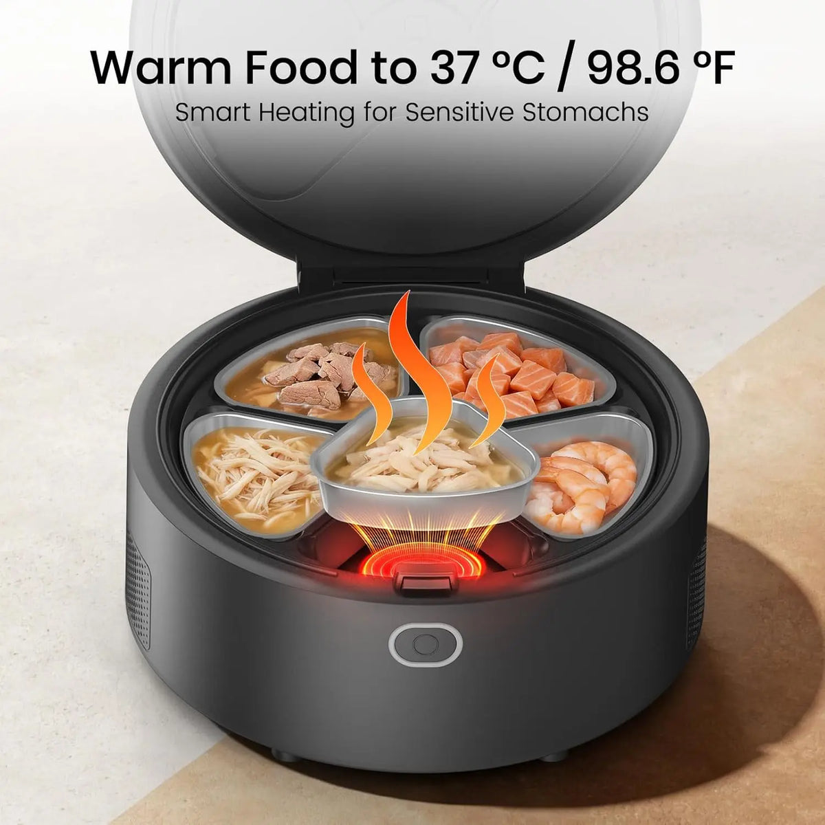 Automatic Wet Food Cat Feeder with 3MP Camera, App Remote Control , Dual Semiconductor Cooling, Heating Feeding Area, 5 Stainless Steel Trays Pet Food Dispenser Ever Sweet Gravity Ultra Bowl Set Small Dog Enrichment Fresh Time Meal， Medium Large Breed