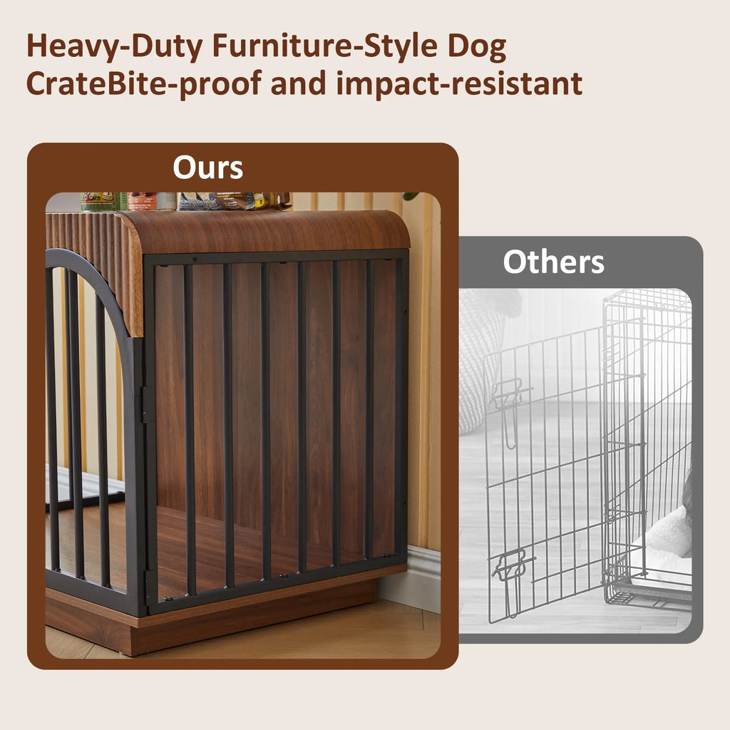 Giratree 39.3" Fluted Wooden Dog Crate Furniture, Mid-Century Modern Indoor Dog Kennel Dogs Cage for Medium/Large Dogs, Heavy Duty Dog Crates Decorative Pet House for Living Room