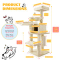 HOOMIC 77" Cat Tree, Ultra-Soft Plush with Thick Scratching Poles, Removable Hammock & Condo, Waterproof Wood Base，Beige & Leopard Print