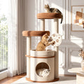 4-Tier Fully Wrapped Plush Cat Tree for Large Cats and Multi-Cat Homes, Dual Spacious Perches, Cozy Condo, Wide Stable Base and Scratching Pad