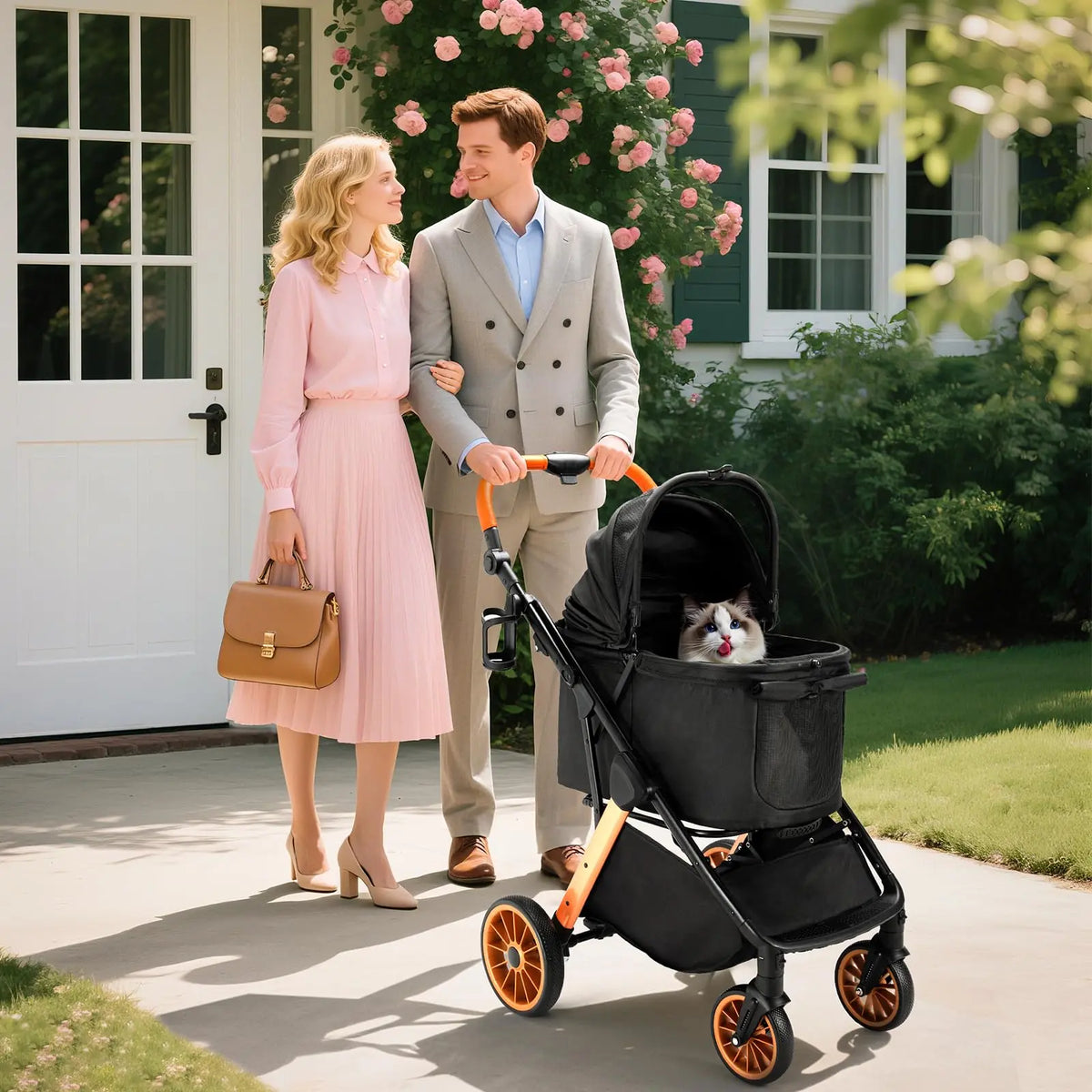 LIFERUN Foldable Dog Stroller for Medium Dogs and Cats up to 33 Lb, All-Terrain Pet Stroller with Adjustable Height Handle, Aluminum and Carbon Steel Frame, Sunshade, Storage Basket and Shock Absorbers for Daily Walks, Travel and Outdoor Use Home Makeover