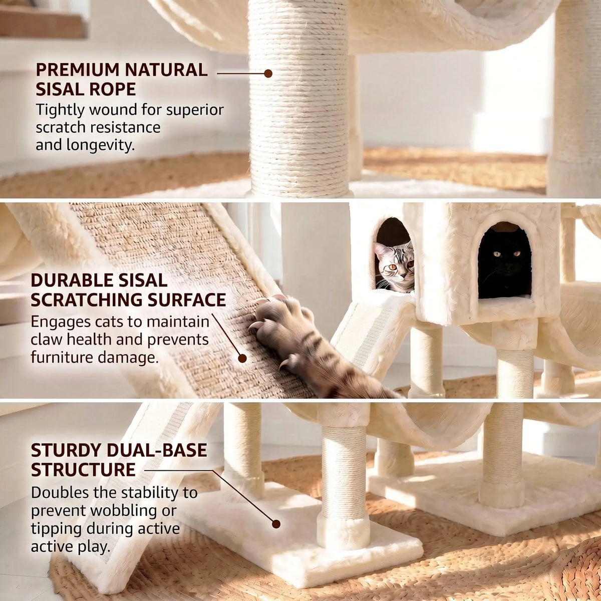 SHA CERLIN Leopard Print 82In(6.8Ft) Heavy Duty Cat Tree Tower, 6 Spacious Tiers Multi-Level Condo with 2 Curved Beds, XL Luxury Top Perch, Hammock, Angled Ladder & Dense Plush Fabric for Indoor Extra Large Cats, 82 Inches, Sohochic