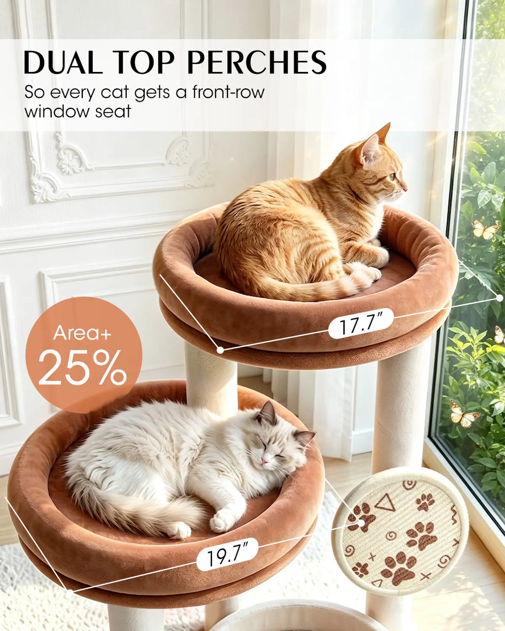 4-Tier Fully Wrapped Plush Cat Tree for Large Cats and Multi-Cat Homes, Dual Spacious Perches, Cozy Condo, Wide Stable Base and Scratching Pad