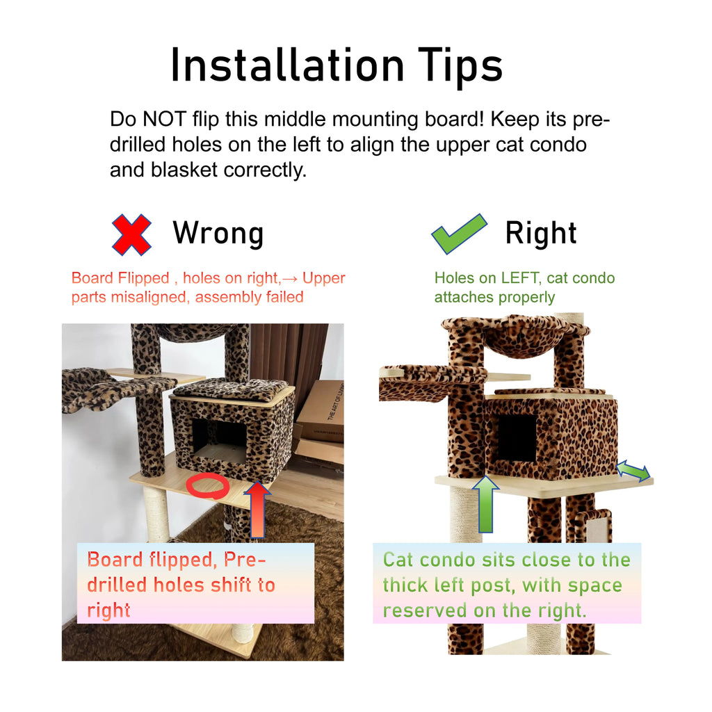 HOOMIC 77" Cat Tree, Ultra-Soft Plush with Thick Scratching Poles, Removable Hammock & Condo, Waterproof Wood Base，Beige & Leopard Print