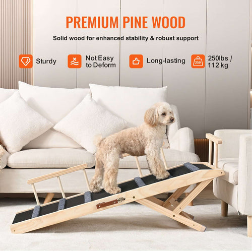 Folding Dog Ramp — dog walking up ramp to couch